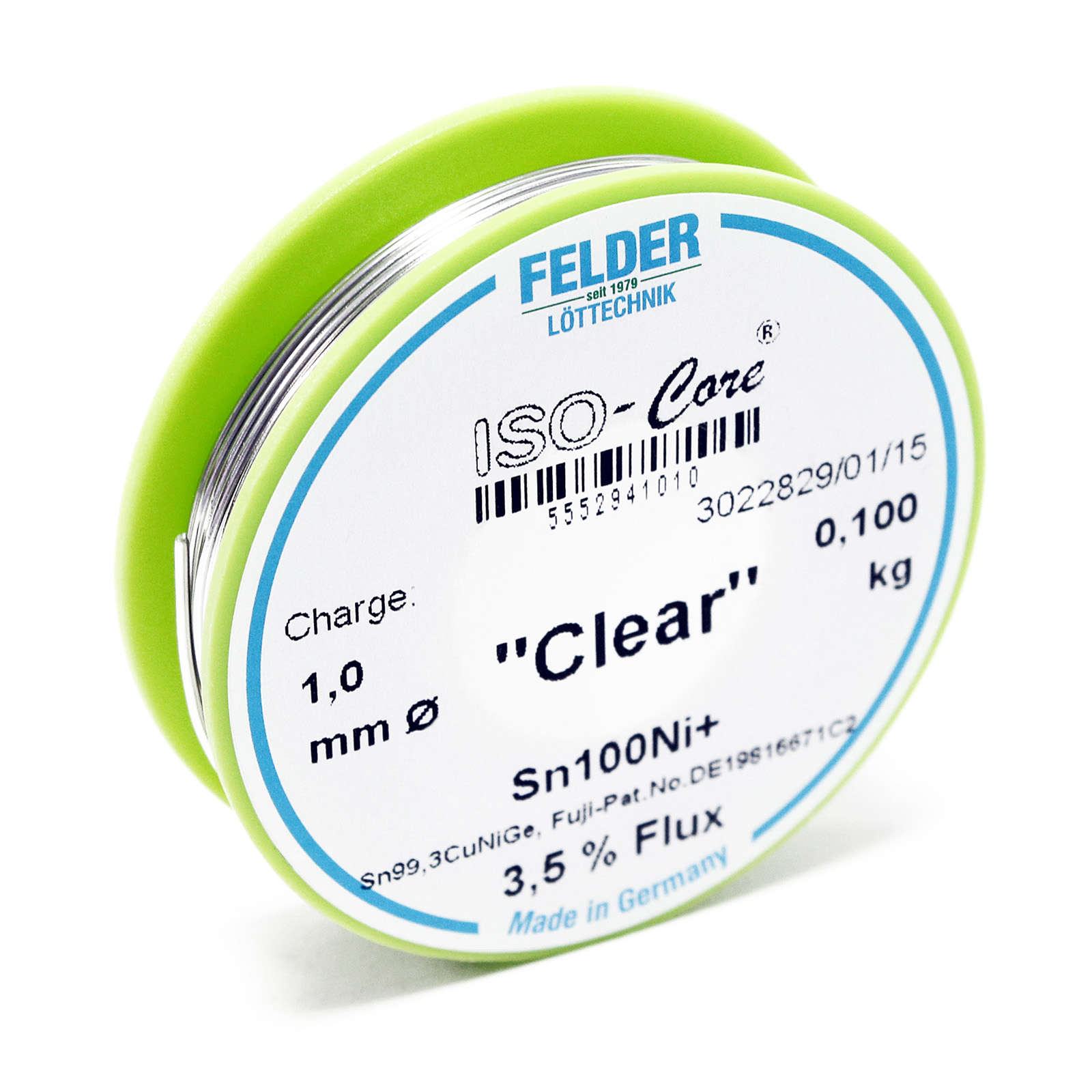 Felder Solder Wire ISO-Core "Clear" Sn100Ni+ Sn99,3CuNiGe 1.0mm 0.1kg