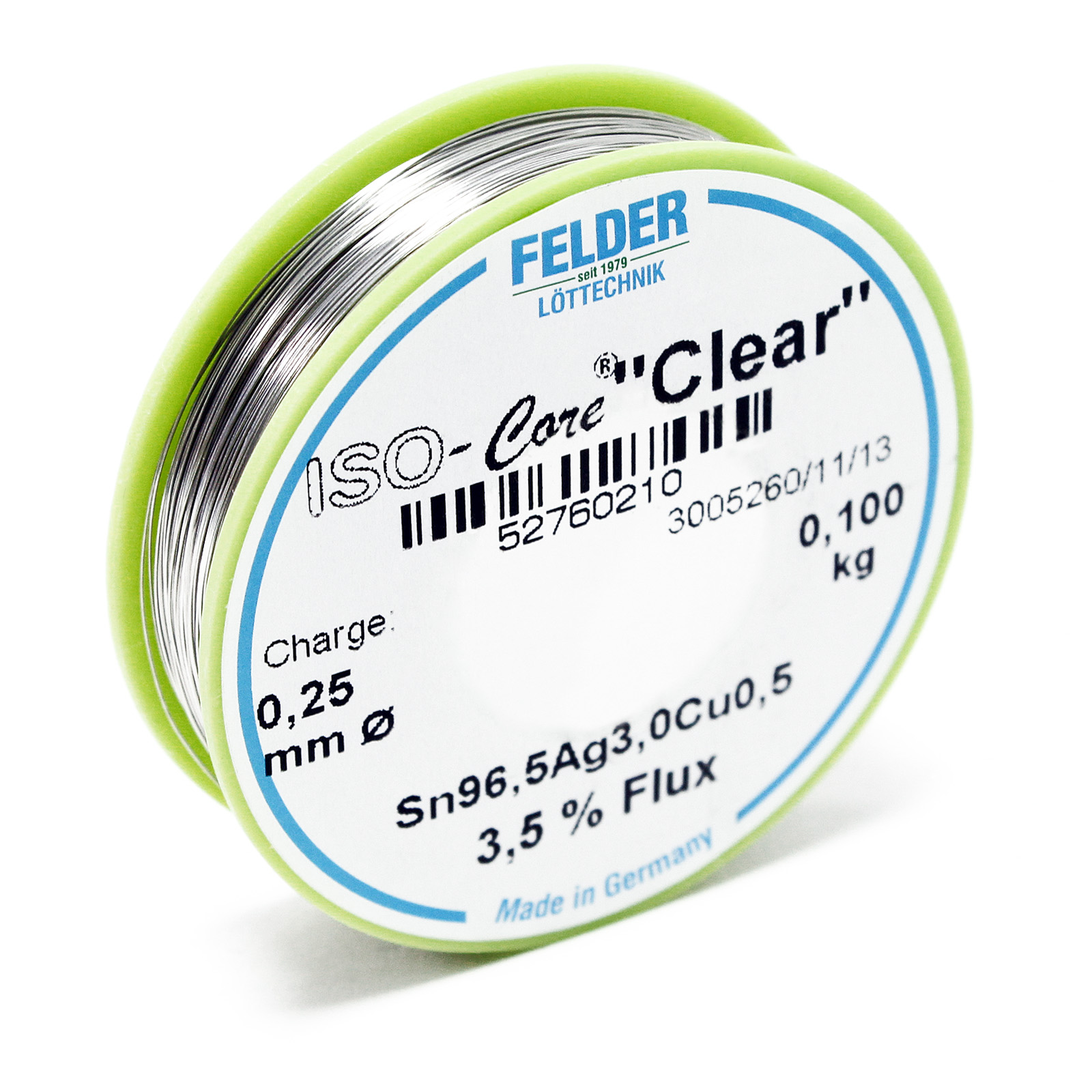Felder Lötdraht Iso-Core „Clear“ SAC305 Sn96.5Ag3Cu0.5 0.25mm 0.1kg - Profi Lötzinn