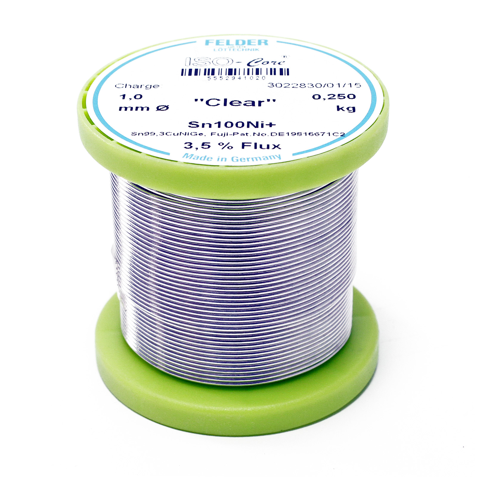 Felder Solder Wire ISO-Core "Clear" Sn100Ni+ Sn99,3CuNiGe 1.0mm 0.25kg